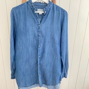 Loft ruffle collar denim shirt, size M